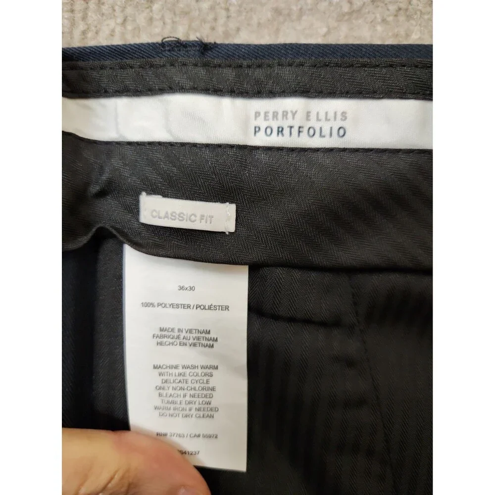 Perry Ellis Portfolio Travel Luxe Dress Pants Men 36x30 Blue Non Iron Cuffed NEW